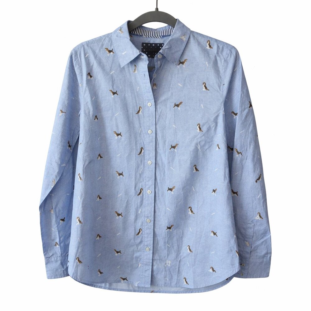NWT Talbots Modern Classic Shirt Fetching Beagle Dog Print Size Small - Picture 3 of 7